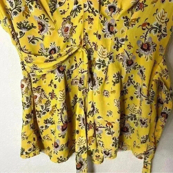 MAX STUDIO Yellow Floral V Neck Blouse with Ruffled Sleeves - Picture 12 of 12